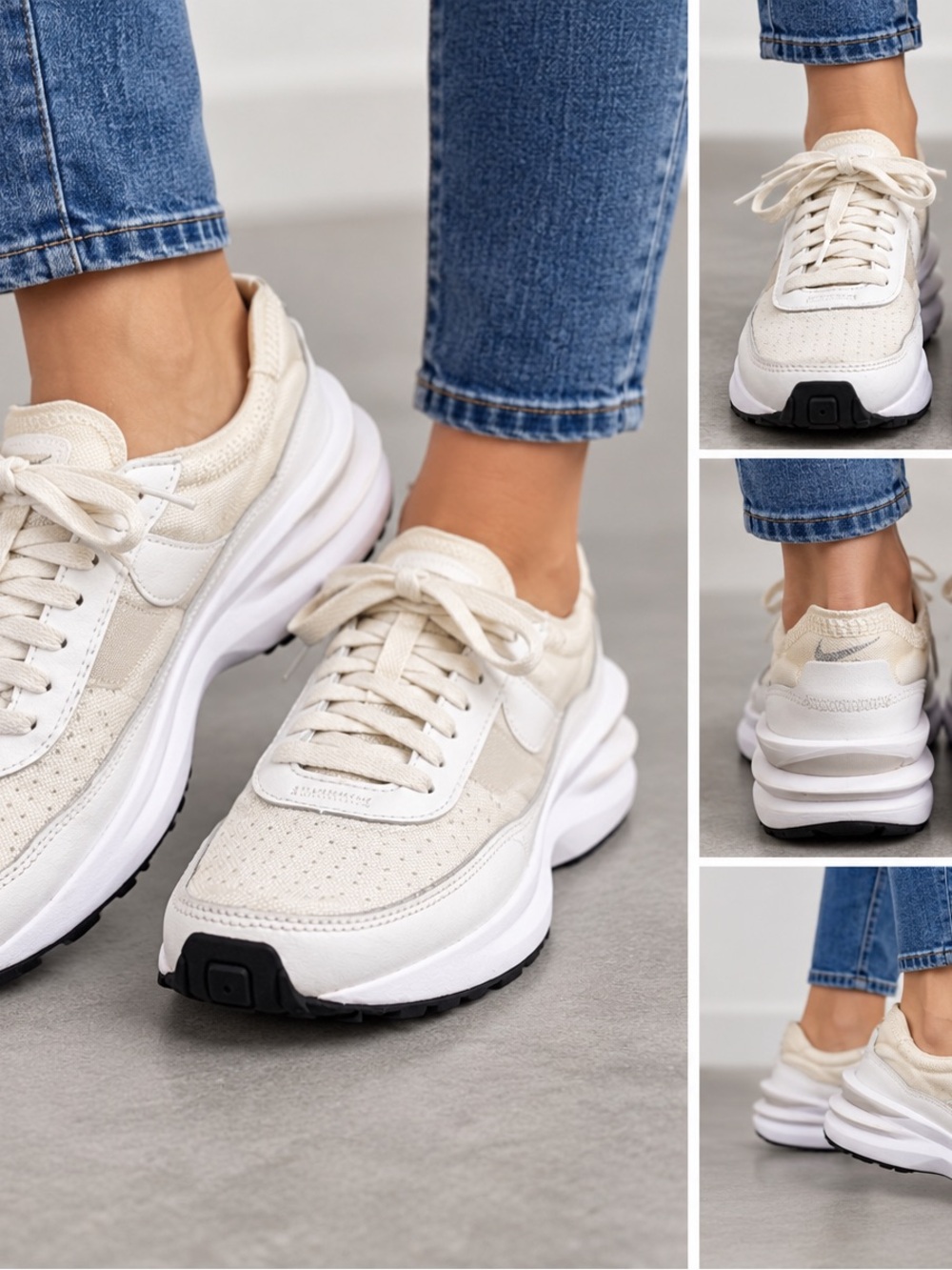 Nike Women's Cream & White Chunky Platform Sneakers pre-owned size 7.5